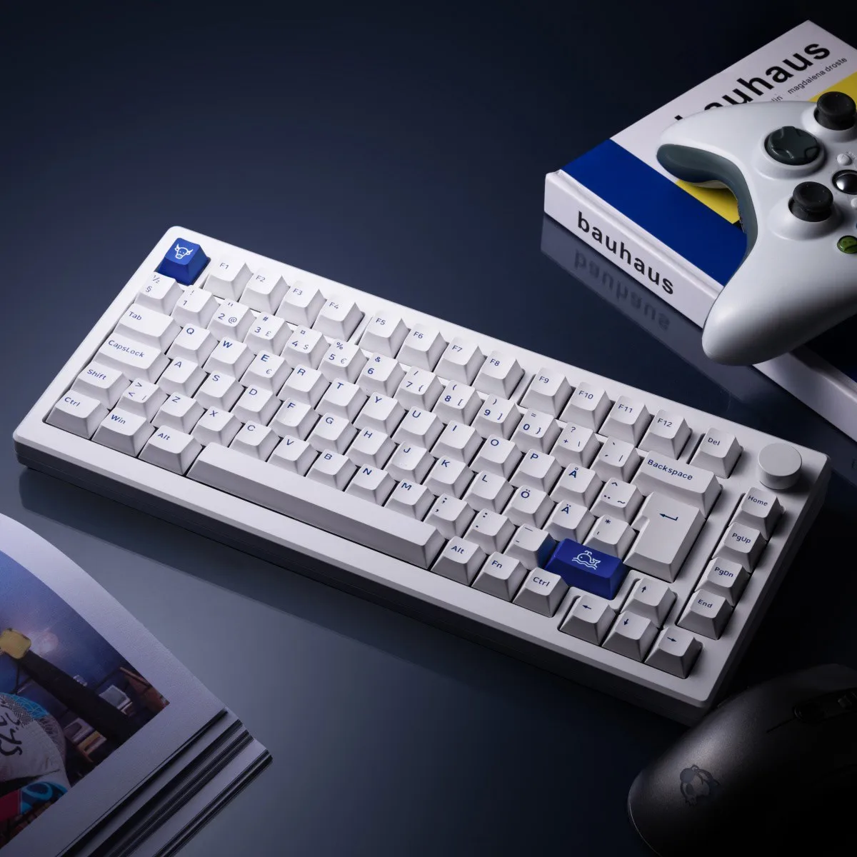 Akko 5075B Plus Blue on White 75% ISO-DE Layout Mechanical Gaming Keyboard Hot-swapple Multi-Modes 2.4GHz /USB Type-C/BT 5.0