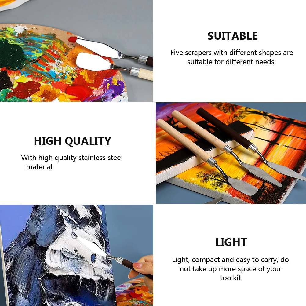

5Pcs Art Painting Knife Set Stainless Steel Multi-Purpose Oil Acrylic Canvas Gouache Tool Kit Oil Painting Spatula