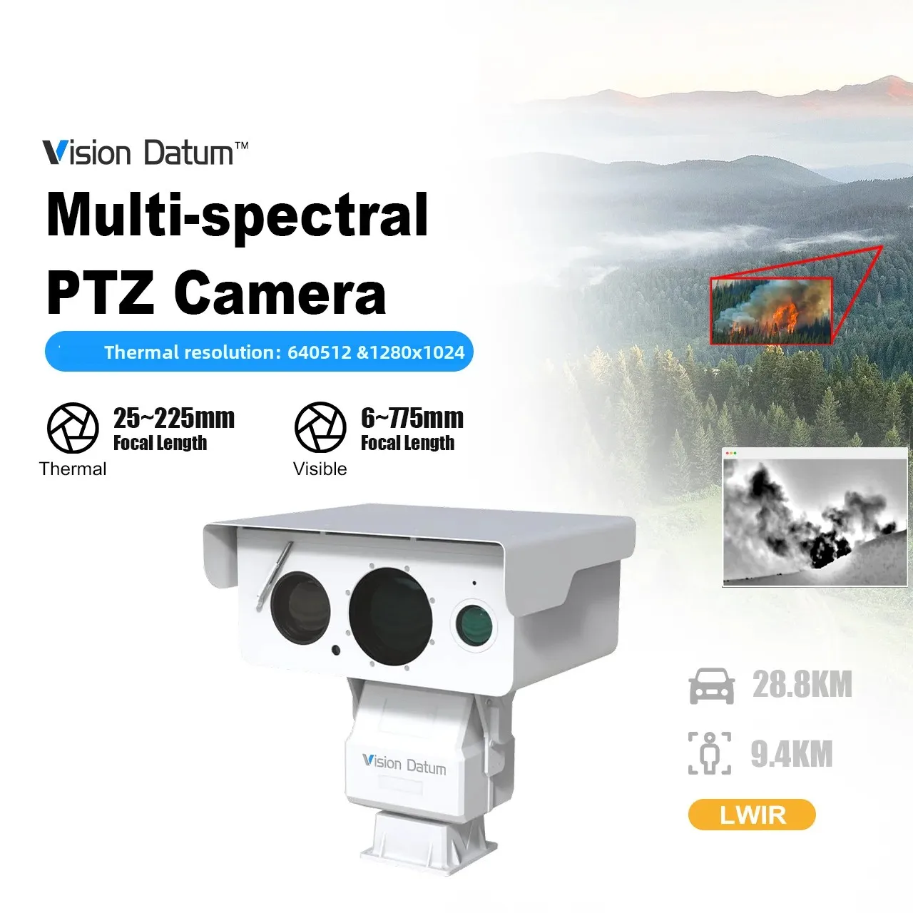 Telecamera PTZ multi-spectral RJ45 a lunga distanza termica 640x512 LWIR da 3000 m per visione di sorveglianza di frontiera