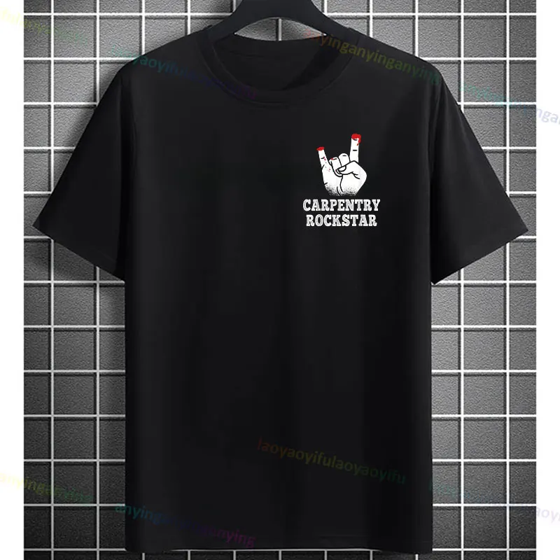 

Men's Humorous Carpentry Rockstar Graphic T-Shirt Casual Short-sleeve 100% Cotton Crewneck Tshirt Woodworking Gift for Adults
