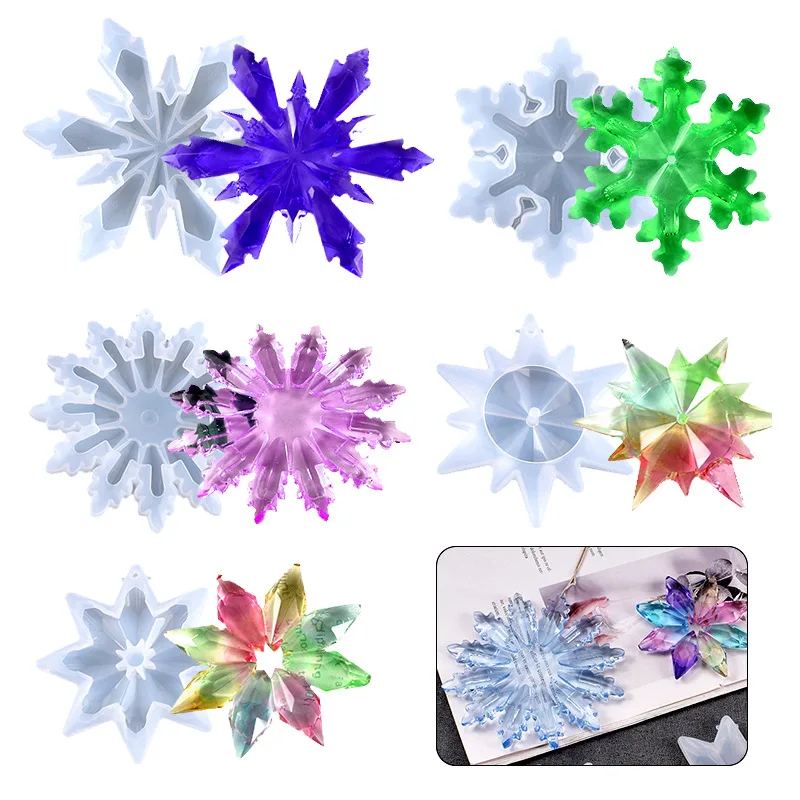 Snowflake Resin Molds Crystal Epoxy Resin Mold DIY Christmas Tree Hanging Pendant Home Decoration Jewelry Making Gift