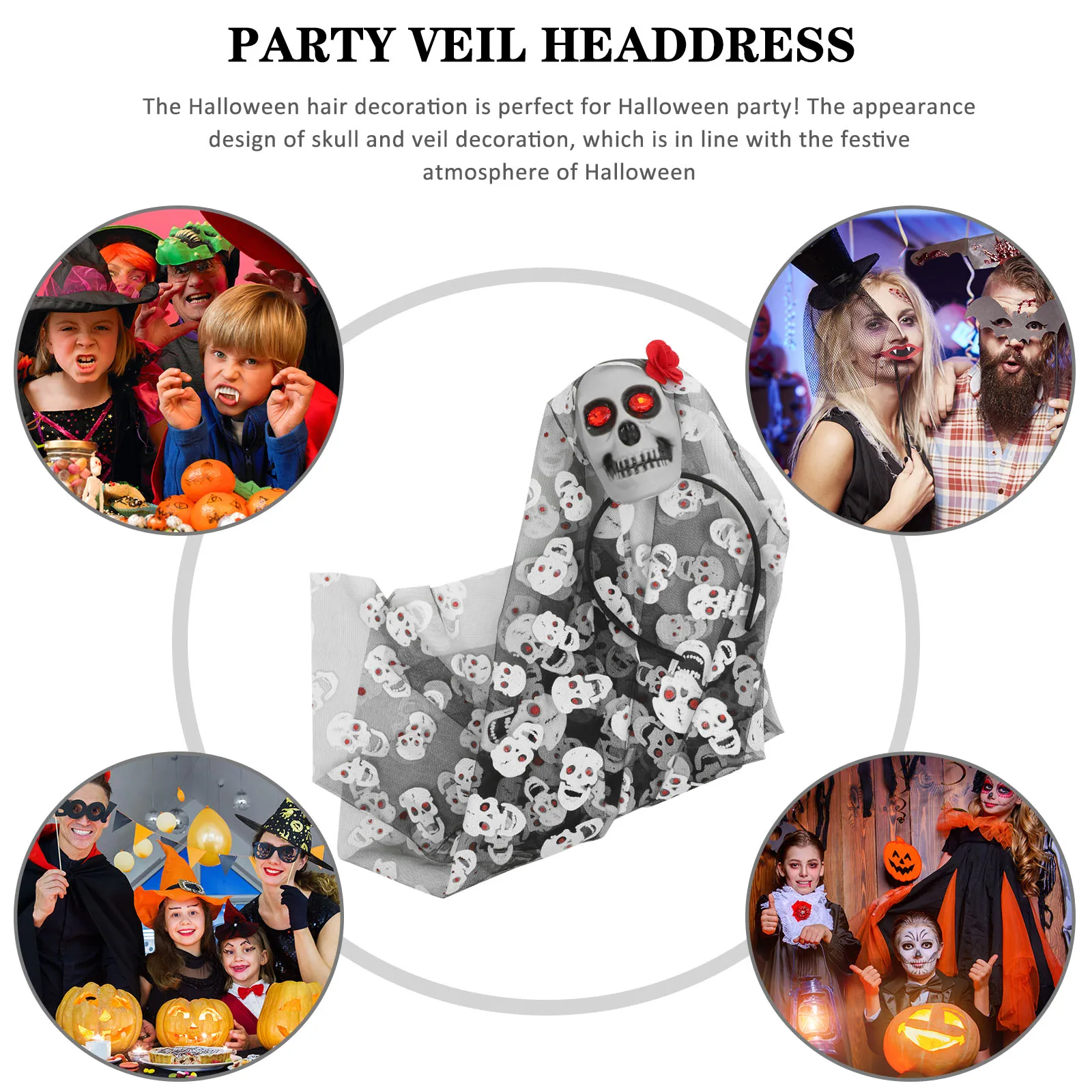 

Halloween Headdress Skull Veil Headpiece Gothic Accessories Day of the Dead Bridal Floral Crown Costumes Party Photoshoot Props