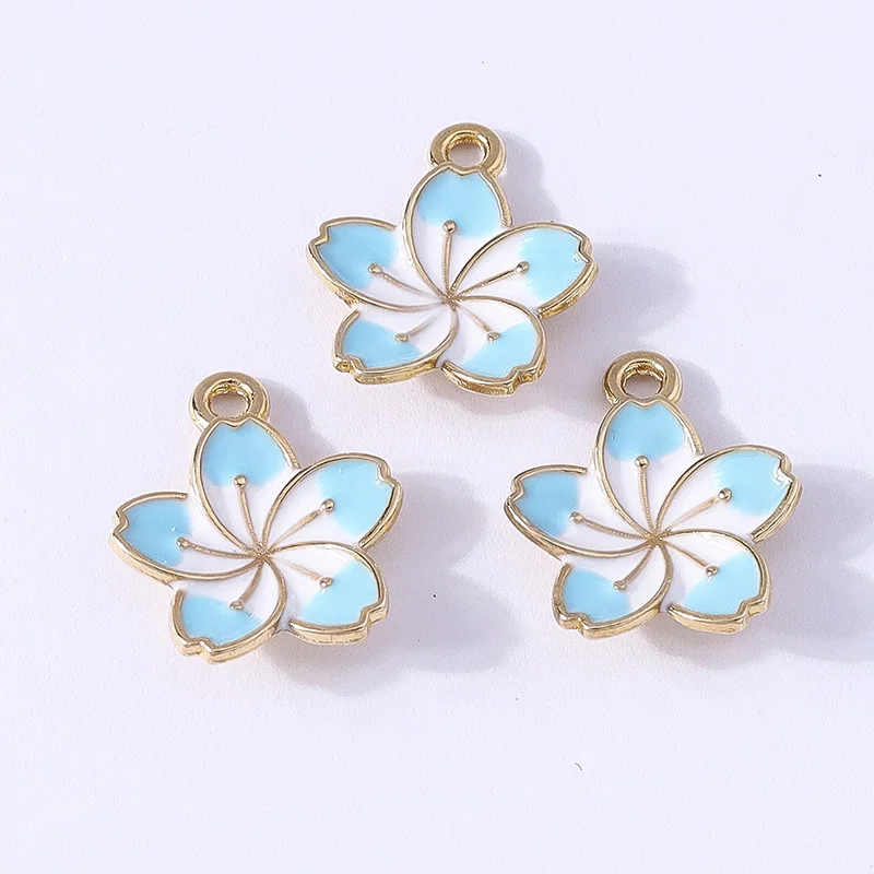 10 Stück 13 x 16 mm niedliche Emaille-Sakura-Blumen-Charms-Anhänger für die Herstellung von Halsketten, Ohrringen, Armbändern, Zubehör, DIY-Schmuckzubehör – Detail 3
