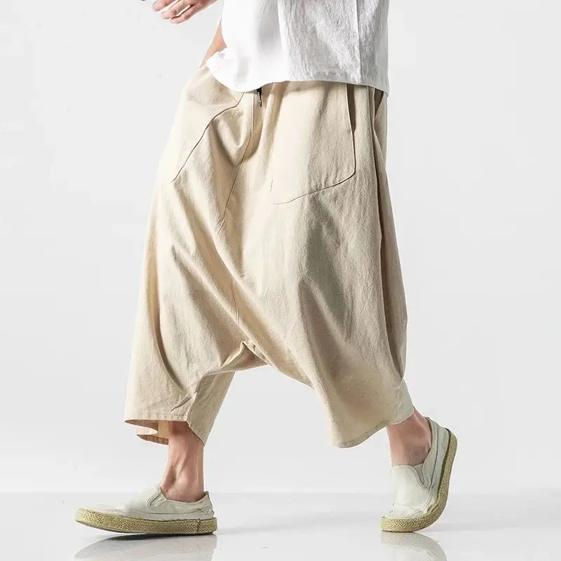 

Summer Men's plus Size Casual Harem Pants Vintage Loose Fit Straight Leg CleanFit PVC Fabric Neutral Sle