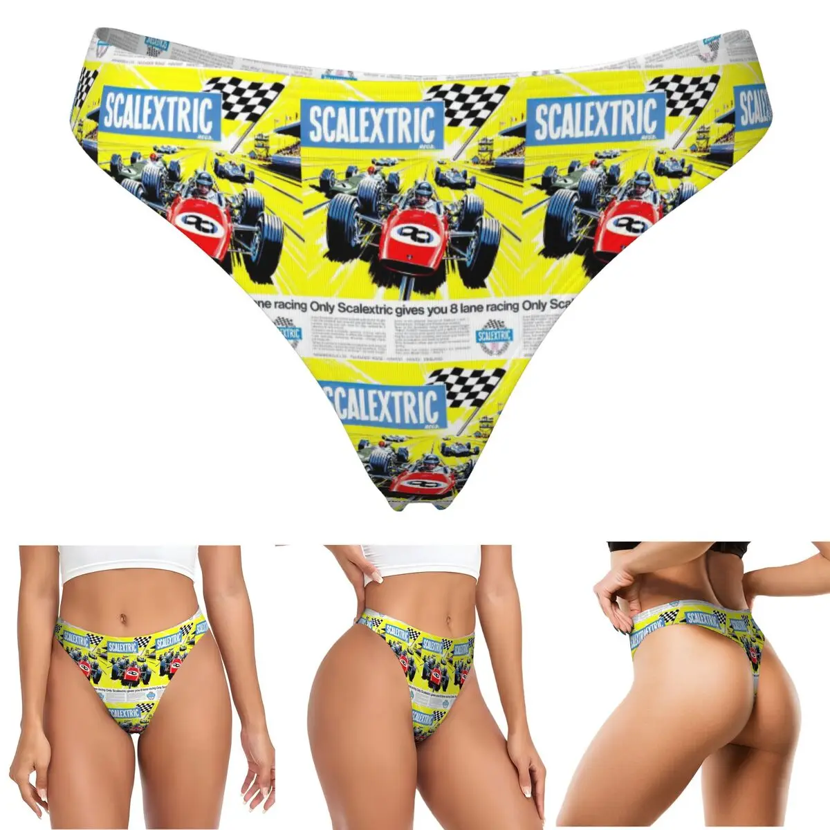 Tangas Personalizadas Estilo Scalextric Vintage, Transpirables, Elásticas y Cómodas para Mujer