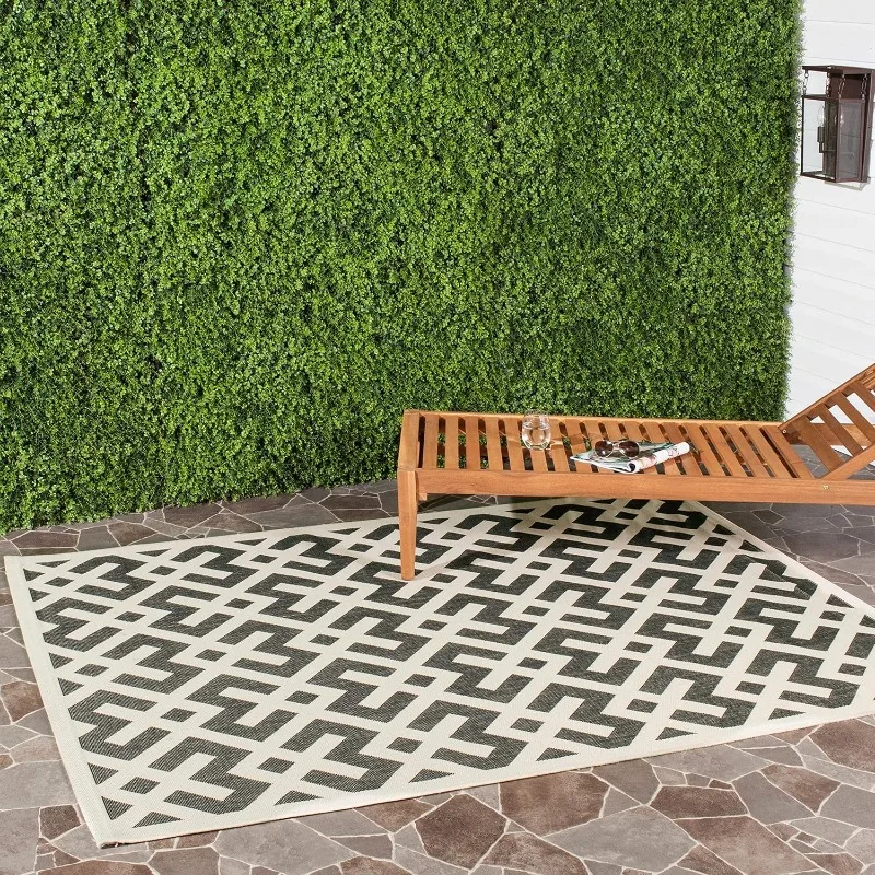 Tappeto per Area raccolta cortile-9 'x 12', blu Navy e Beige, Non spargimento e facile da pulire, interno/esterno e lavabile-ideale per Patio