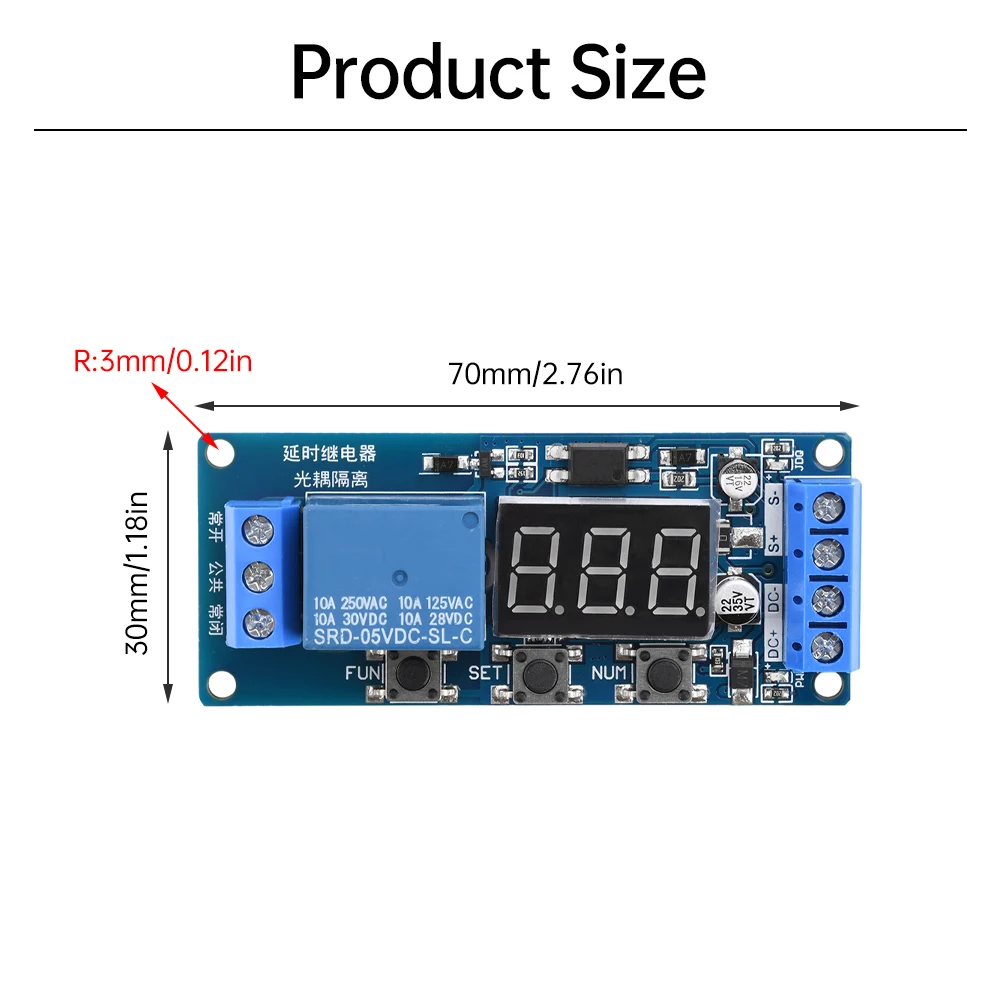 

3V5V12V24V Time Relay Module LED Display Automation Cycle Delay Timer Switch 3 Buttons 3 Digital Display