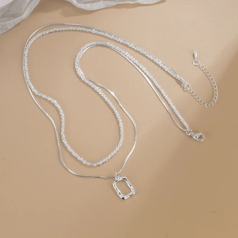 925 Sterling Silver Double Layed Shiny Necklace for Women Sparkling Choker Luxury Collarbone Chain Fine Jewelry Gifts