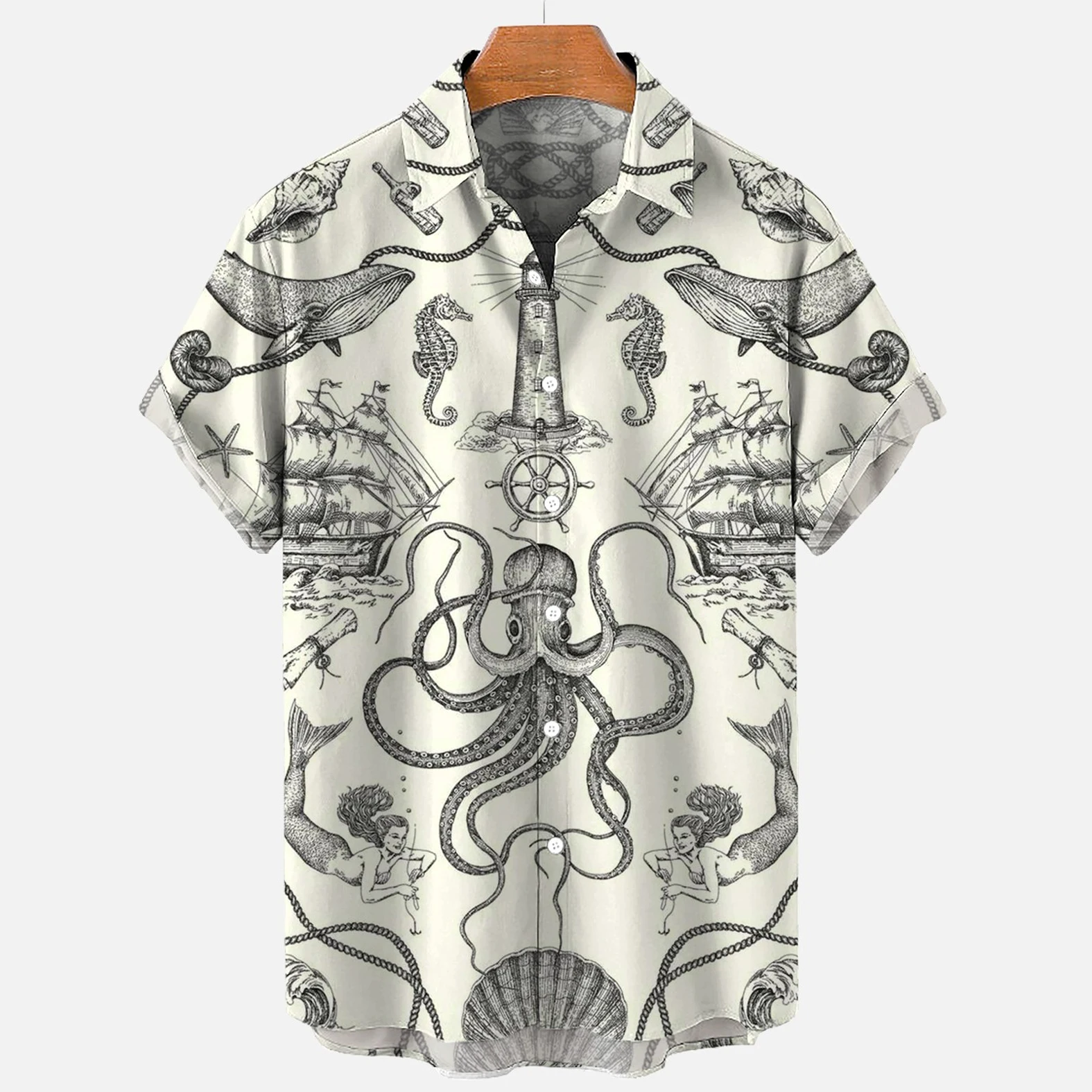 Chemise hawaïenne décontractée à fleurs pour hommes, chemisier à manches courtes, impression 3D de poulpe, mode Harajuku, été