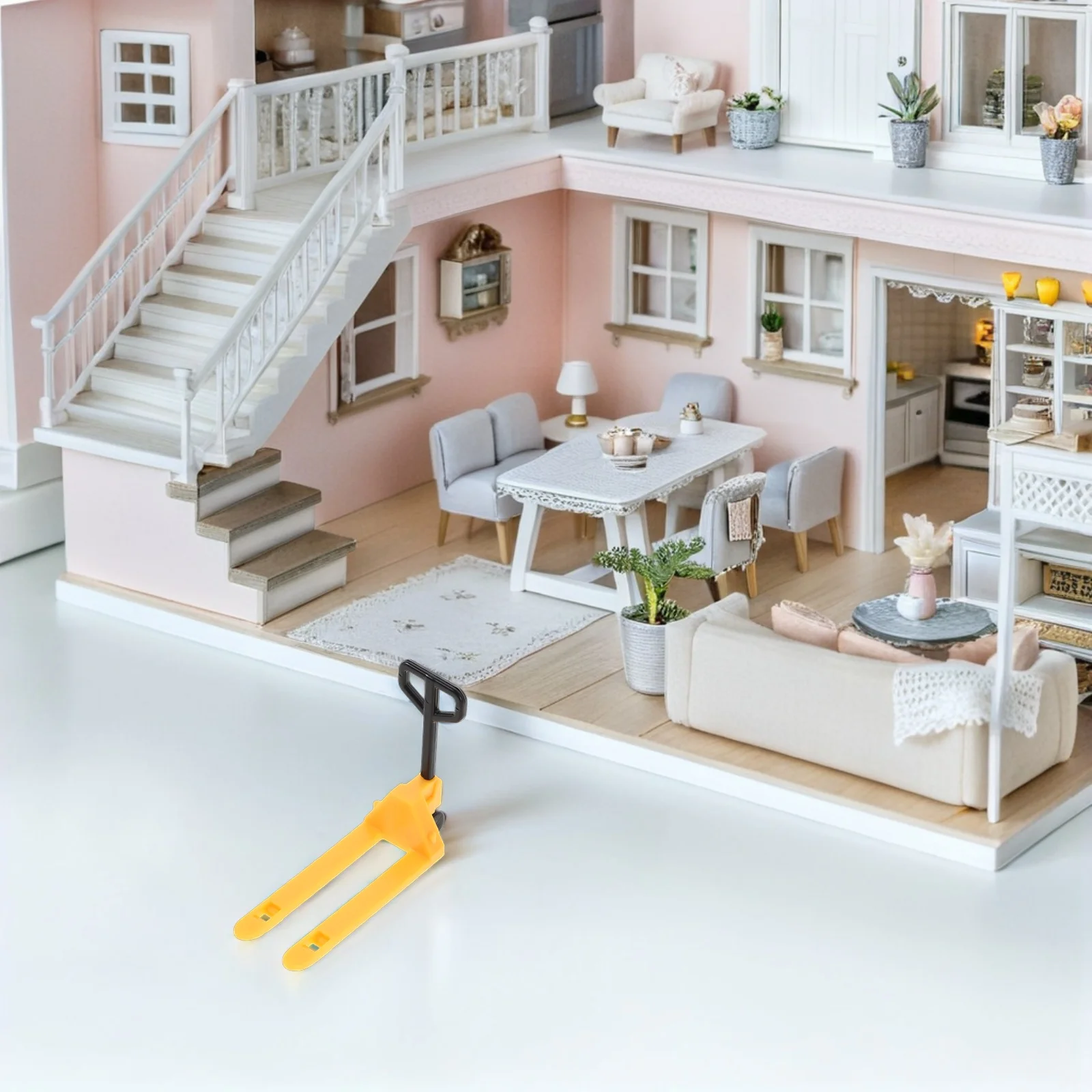 

36Pcs Mini Pallet Jack Forklift Cart Compact Hand Trolley Miniature Wheels Educational Simulation Warehouse Scene