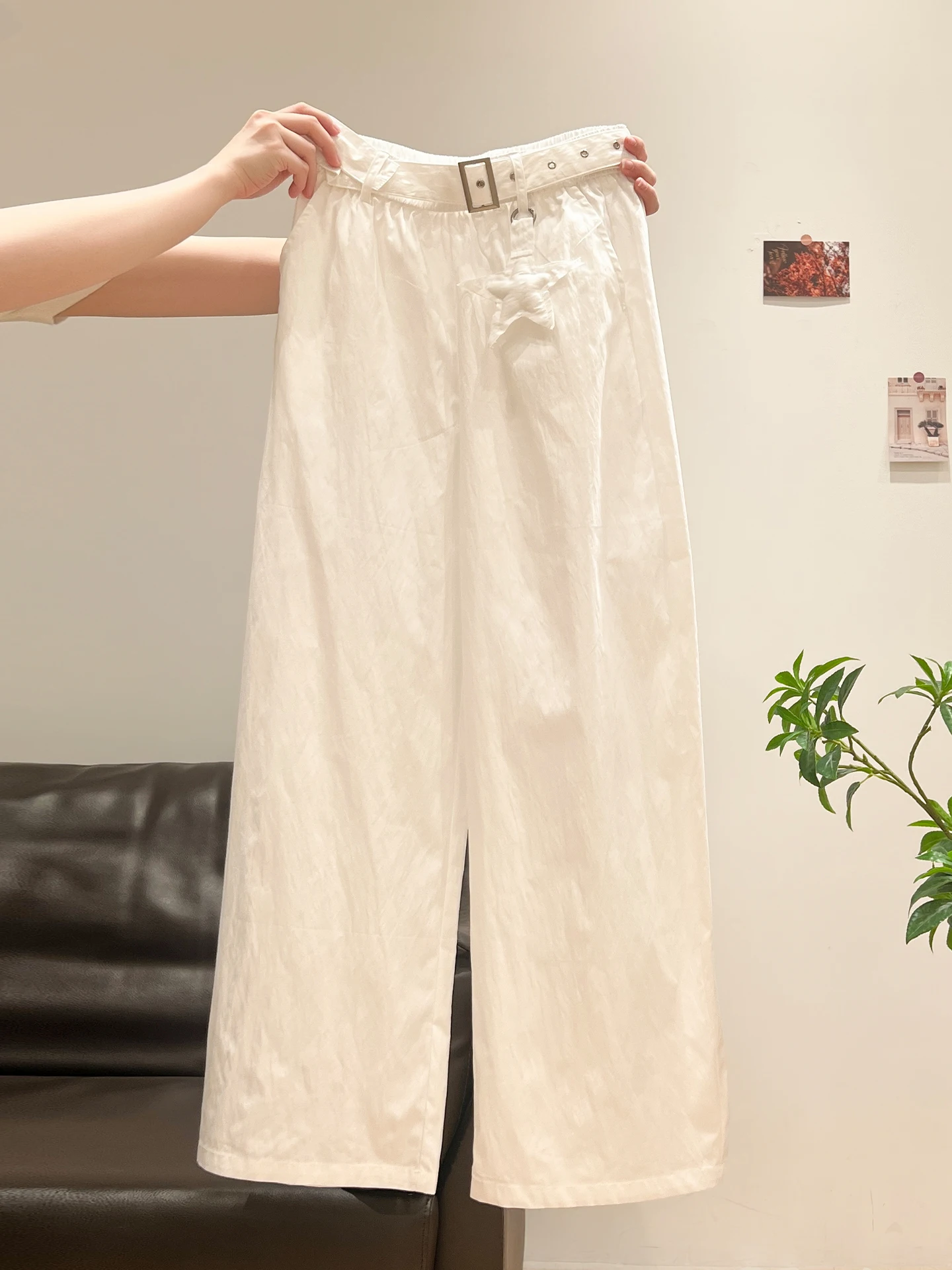 

Белые женские брюки с высокой талией, прямые, широкие, свободного кроя, быстросохнущие, спортивные, длинные, весна 2026, корейский стиль, повседневные