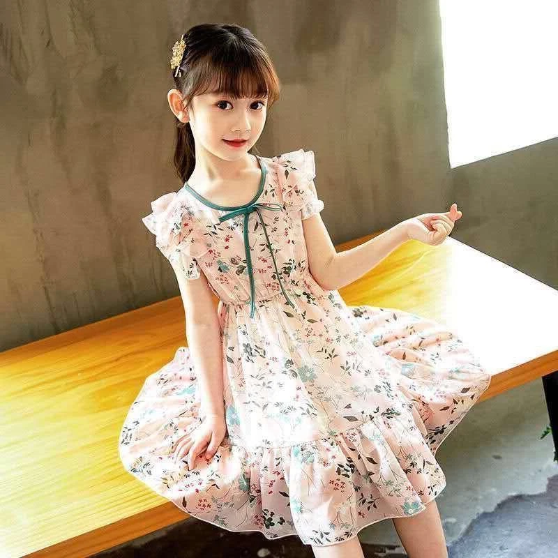 Summer Dress Girls Student Fashion Baby Party Princess Prom Tie-up Chiffon Dresses 2 3 4 5 6 7 8 9 10 12 Years Old Kids Clothes