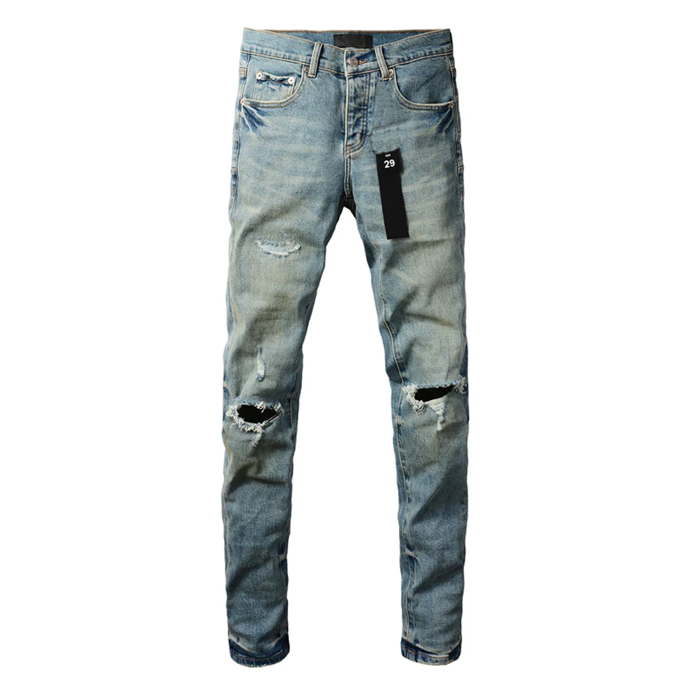 Purples Jeans Men denim pants distressed slim fitting paint brands Fashion  Repair Low Rise Skinny Denim pants