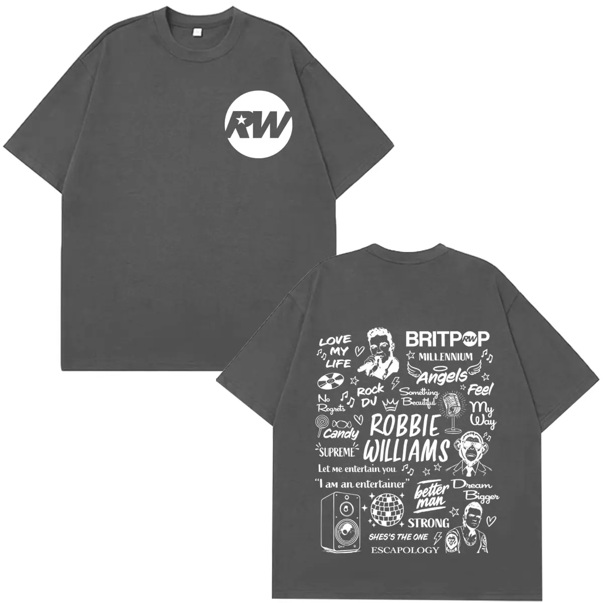 Robbie Williams BRITPOP 2026 Tour Print T Shirt Men Women Fashion T-Shirt Short-sleeved Loose Casual Cotton Oversized T-shirts