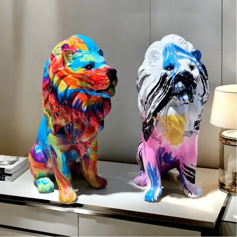 Colorful Lion Statue Decorative Dolls, Suitable for Home Desks, Living Room Entrances, and Home Decor, Animal Statues