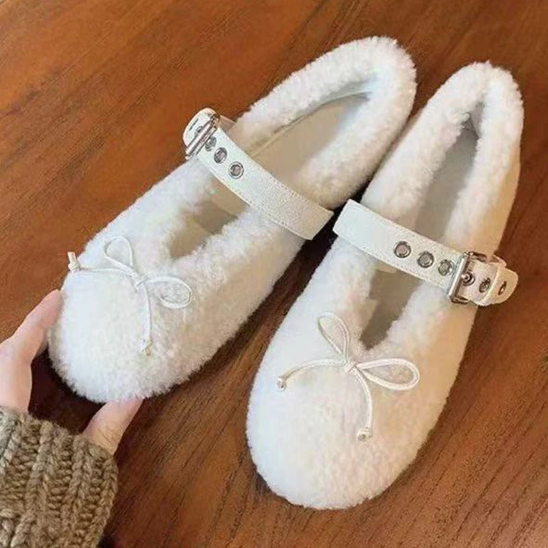 

Flats Fur Women's Boots Fashion Warm Loafers Shoes Shallow Winter Snow Boots 2025 Casual Dress Cozy Zapatillas De Mujer Botas