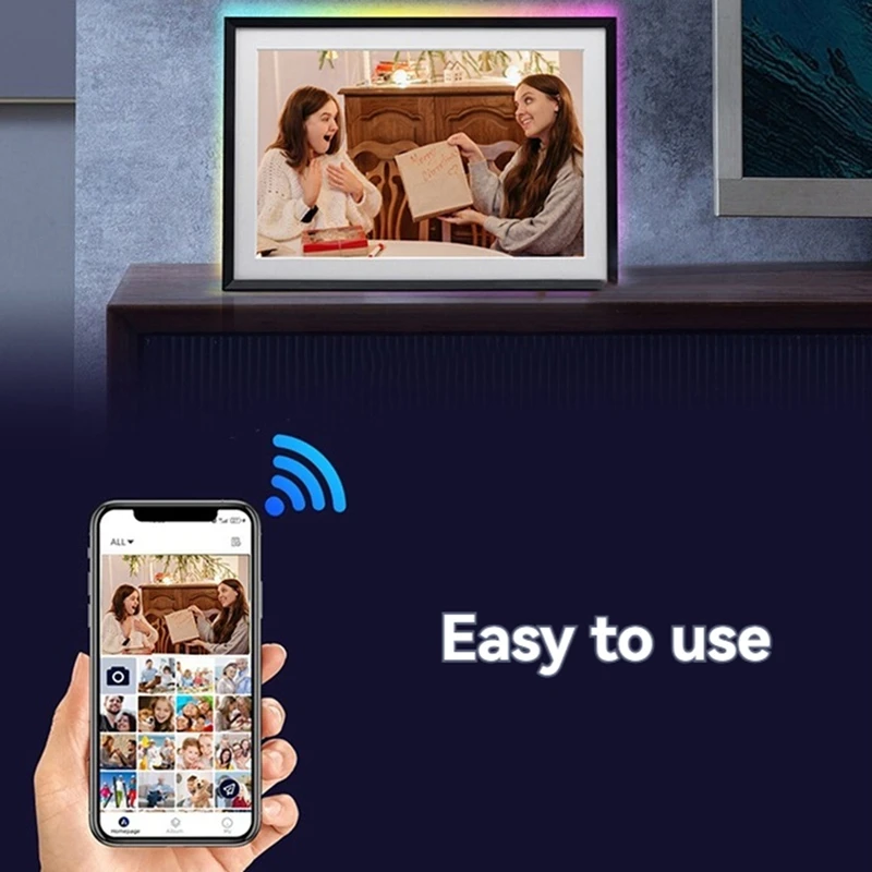 Digital Picture Frame 10.1 Inch Frameo Digital Photo Frame Wifi 32GB Large Storage HD IPS Touch Screen Auto-Rotate LED UK Plug