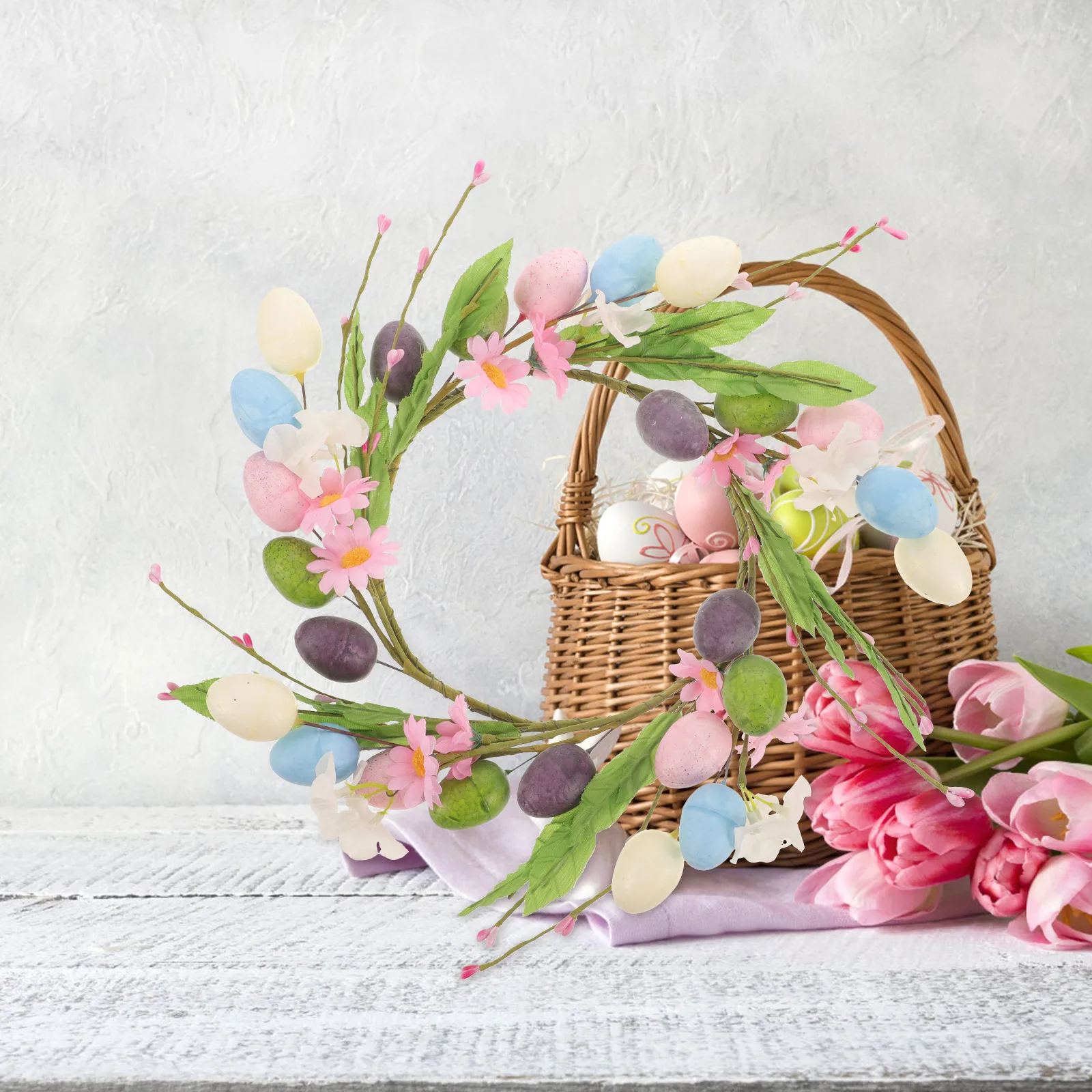 إكليل بيضة عيد الفصح، ديكور الباب الأمامي الربيعي، إكليل معلق على الحائط، إكليل صناعي، باب مدفأة، ديكور للحفلات