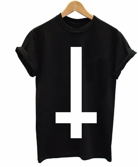 2024 Inverted Cross Printed Men T Shirt Religion Swag Hipster Girl Retro Tshirt Cotton Custom Tee Shirt For Men Women Plus Size