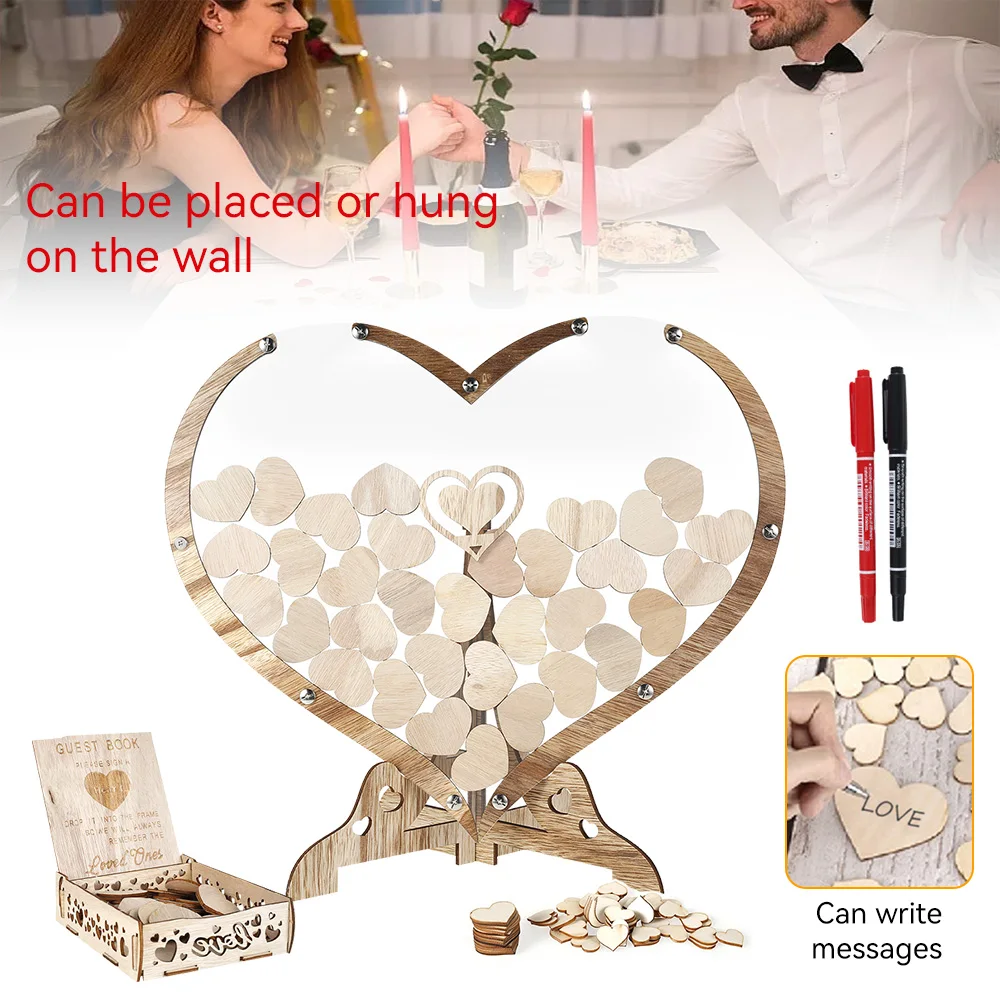 Wooden Heart Guestbook Wedding Guest Book Guest Autograph Card Message Box Wood Love Heart Guest Drop Box Wedding Decoration