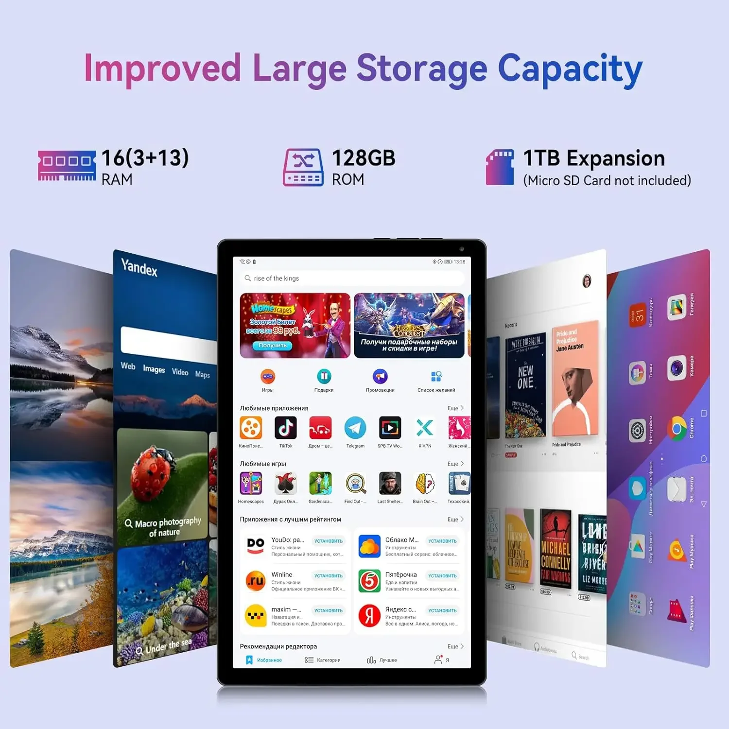 Tablet Android 15 de 10,4 Polegadas com Processador Octa-Core, 16GB de RAM, 128GB de ROM, Cartão TF de 1TB Expansível, WiFi 5G/2.4G, Câmera de 5MP+8MP, Pacote de Tablet