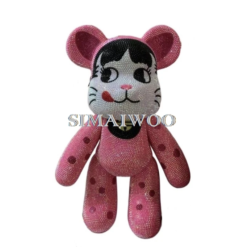 

Custmizable DIY Crystal Bear Figurine Pink Cat Scrawl Handmade Rhinestone Doll Cross Stitch Blinged Mosaicl Home Decorative Gift
