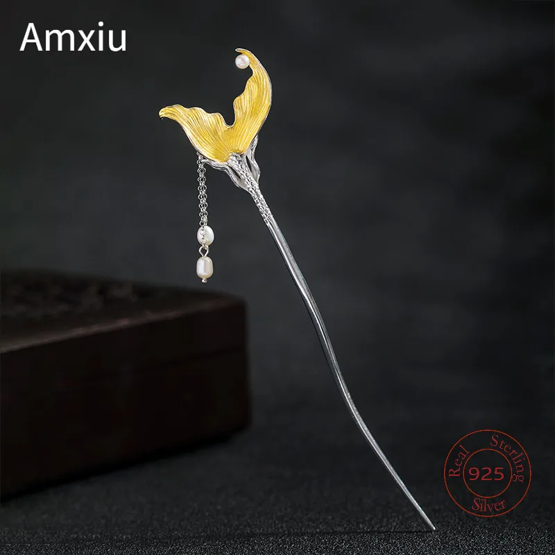 Amxiu Sterling Silver 925 Hair Accessories Creative Ancient Style Design Beauty Fish Tail Hairpin  For Female in Party or Gift