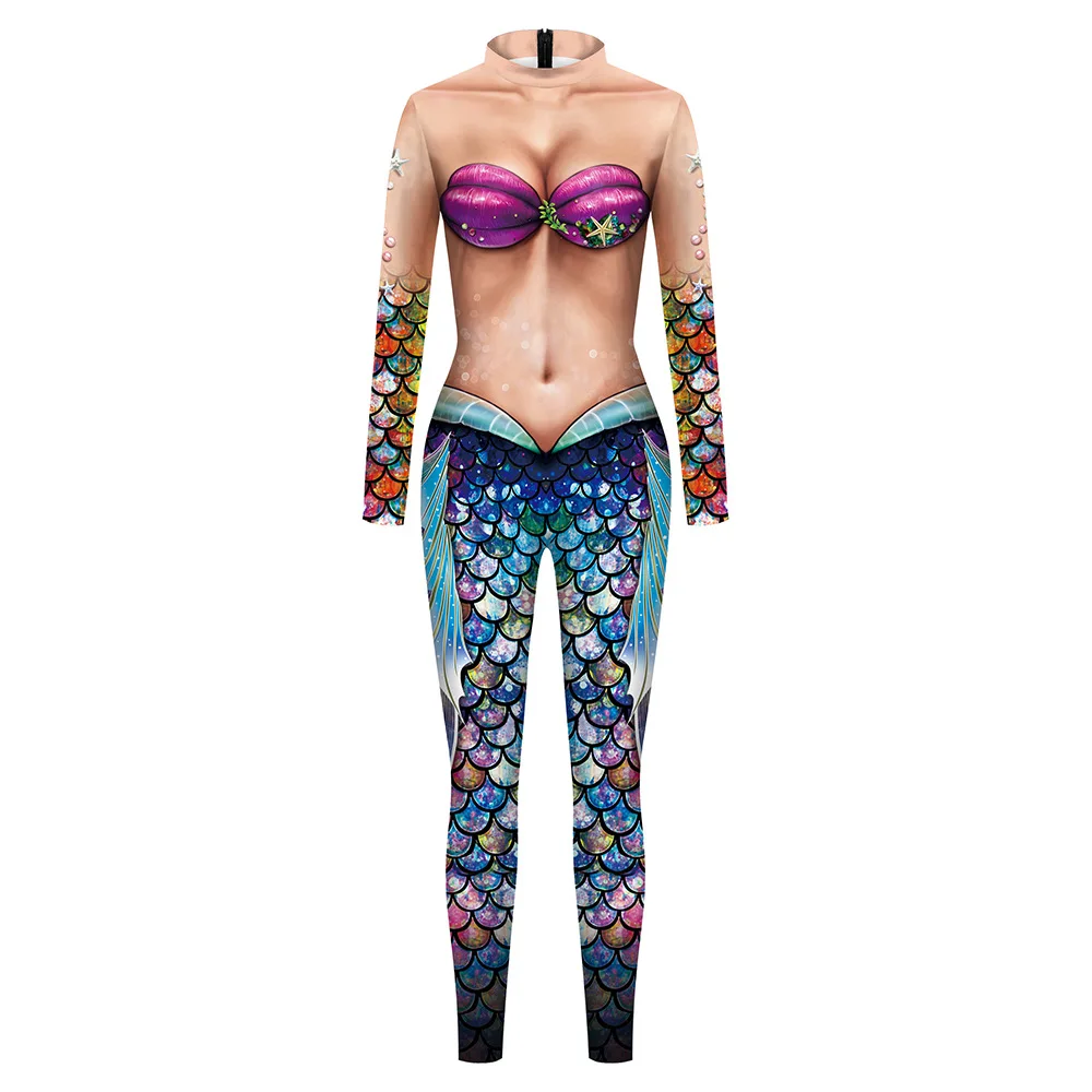 Body de sirena con estampado Digital 3D de escamas de pescado para mujer, mono Sexy para fiesta de vacaciones, ropa informal elástica, disfraz de Cosplay