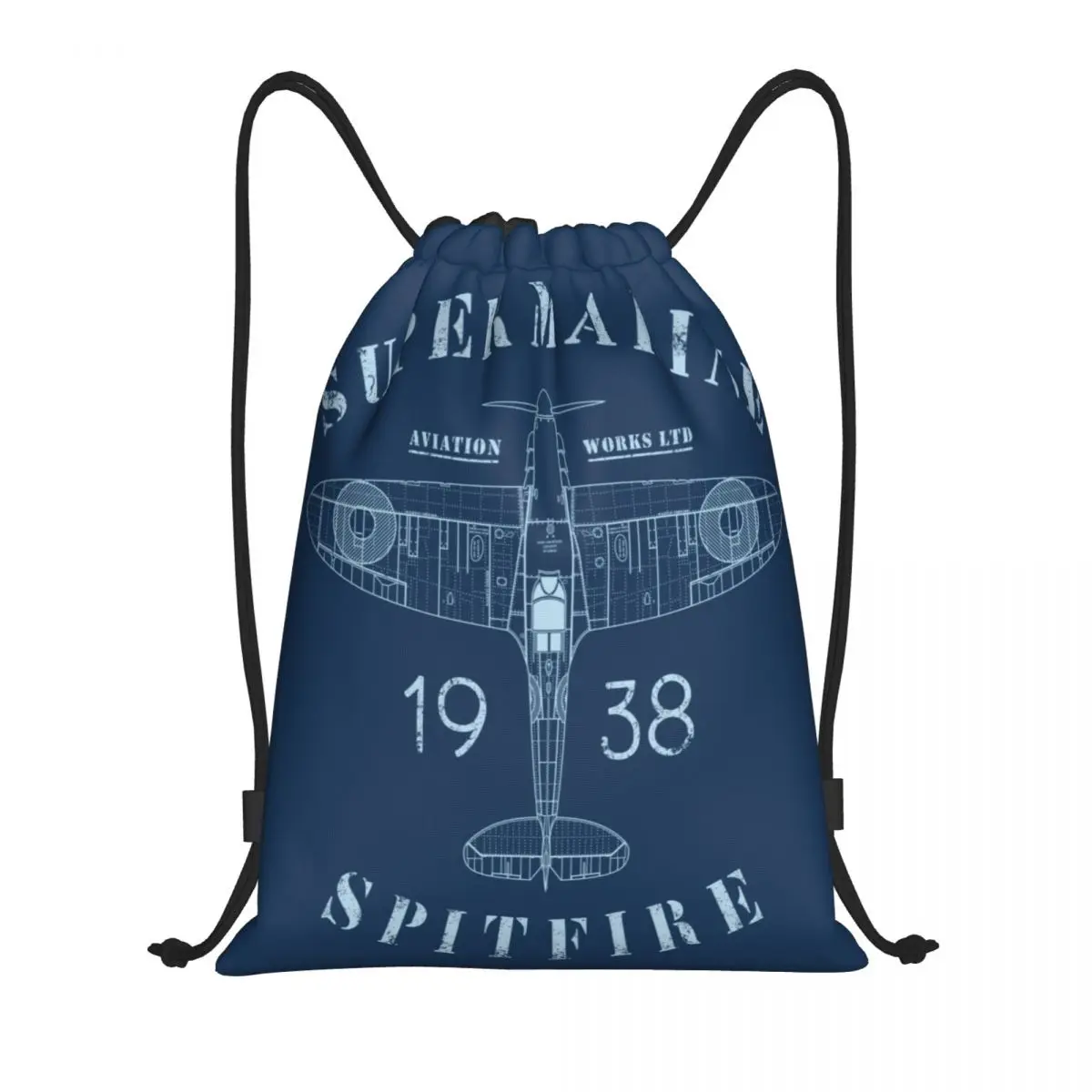 

Custom Spitfire Blueprint Drawstring Bag Men Women Lightweight Fighter Pilot Aircraft Airplane Plane Sports Gym Storage Backpack