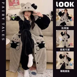 Kawaii Coral Velvet Hooded Pajamas Pajamas Girls' Thickened Long Tops Pajamas Flannel Student Casual Home Wear Suits Nightgown