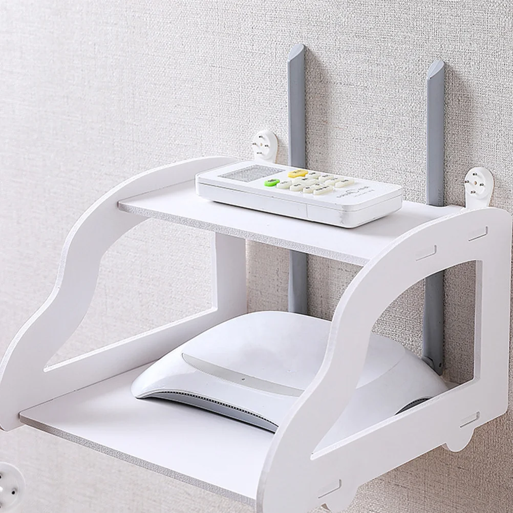 Wall Mount Router Shelf Creative Punch Free 2-Tier Set Box Storage Rack Modem Holder (White) router holder