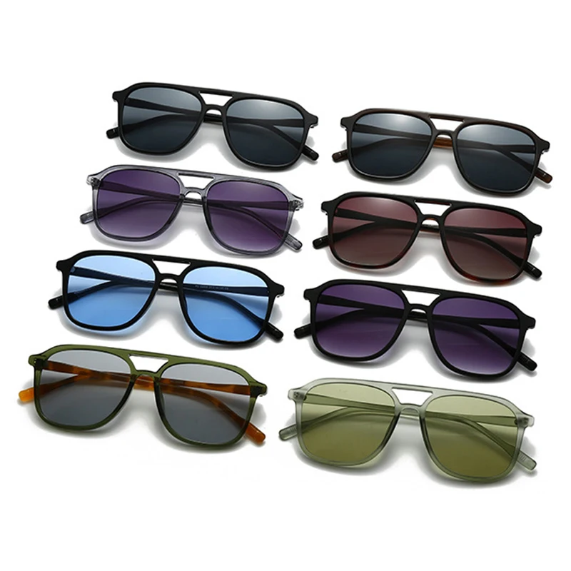 SO&EI Retro Double Bridges Men Square Sunglasses Fashion Blue Green Shades UV400 Women Trending Gradient Sun Glasses