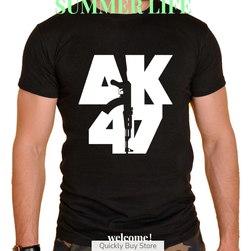 Hot Sale Summer Russia Kalashnikov Ak 47 Short-sleeve Nostalgia Breathable Camisetas Men Women Black White Modal Print T Shirt