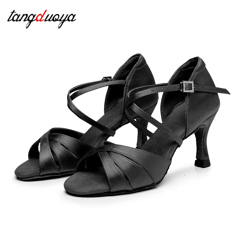 Scarpe da ballo da sala da donna ragazze latino moderno Tango Salsa scarpe da ballo scarpe da ballo regolabili con fondo morbido e tacco alto da donna