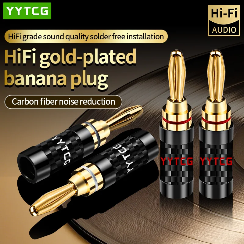 8 Pcs High Qualit Gold Plated Banana Plug Screw Tightening Without Welding Carbon Fiber Audio Speaker Cable Banana Connector