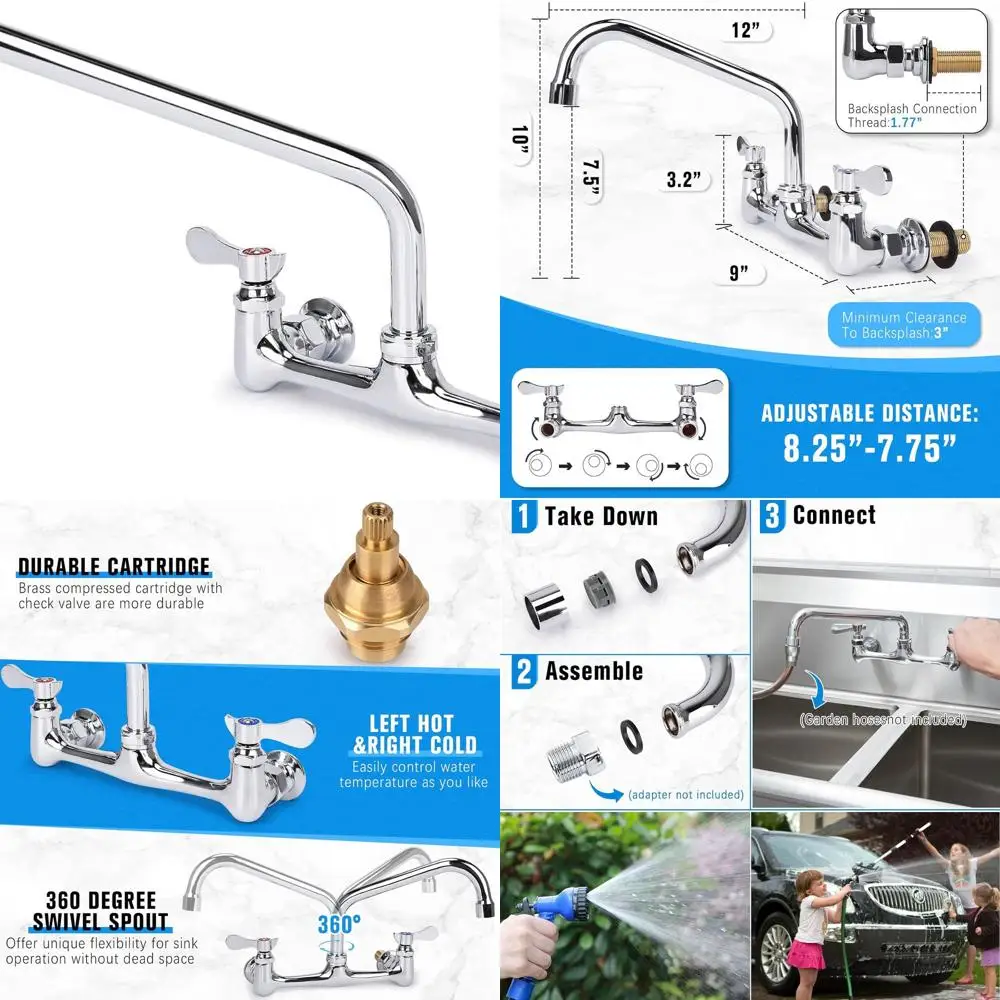 

8 Center Commercial Kitchen Faucet with 12 Swivel Spout, Dual Handle, Brass Utility Sink Mixer Tap for Laundry/Restaurant, Polis