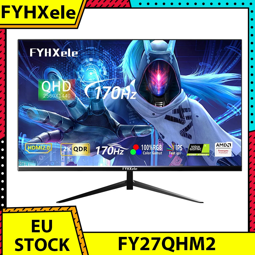 FYHXele FY27QHM2 27-inch Monitor, 2560*1440 QHD 16:9 IPS Screen, 170Hz Refresh Rate, 1ms GTG Response Time, 100% sRGB, FreeSync