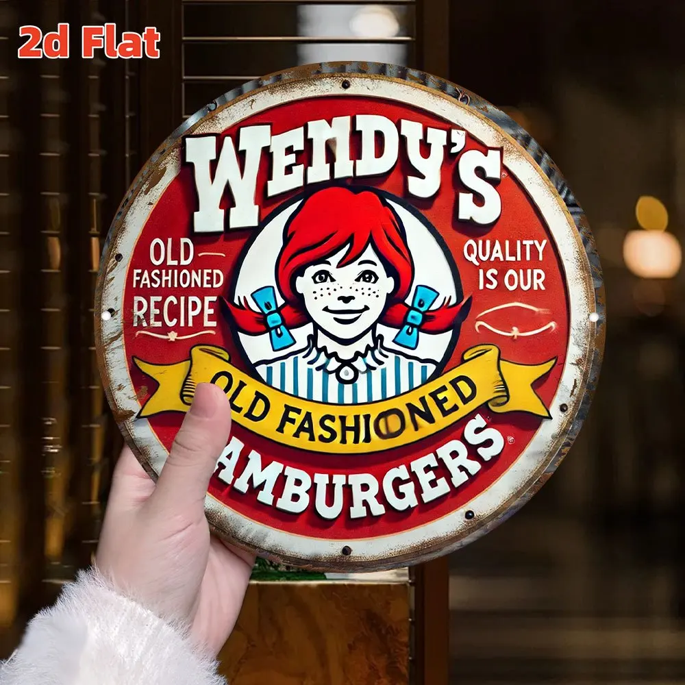 لافتة حائط معدنية على الطراز القديم للهامبرغر من Vintage Wendy، ديكور عشاء ريترو من الألومنيوم، بار، جراج - هدية تذكارية