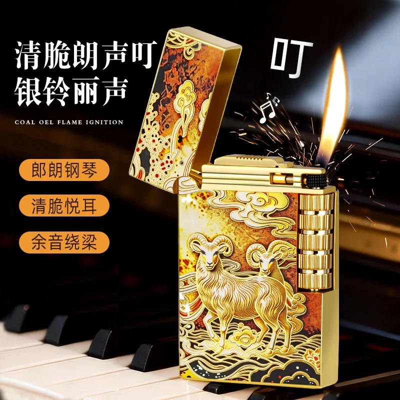 Metal Painted Inflatable Lighter with RetroGrinding Wheel,Crisp Lingering Steel Sound,OpenFlameDesign,StylishUniqueSmokingGadget