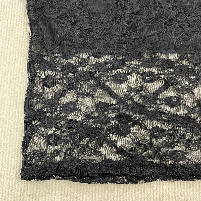 الفرنسية الشارع أناقة الإناث شبكة تول منظور الدبابات الأعلى 2025 مثير الدانتيل الأزهار أكمام جولة الرقبة بلون سترة مثيرة #4