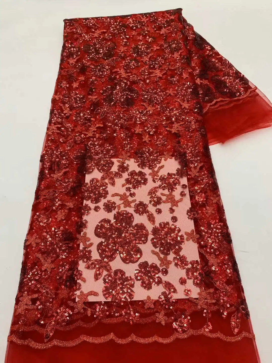 Tela de encaje de lentejuelas africanas de 5 yardas, nueva tela de malla con cuentas deslumbrantes de encaje de alta calidad para vestidos de fiesta de boda para mujer 2025