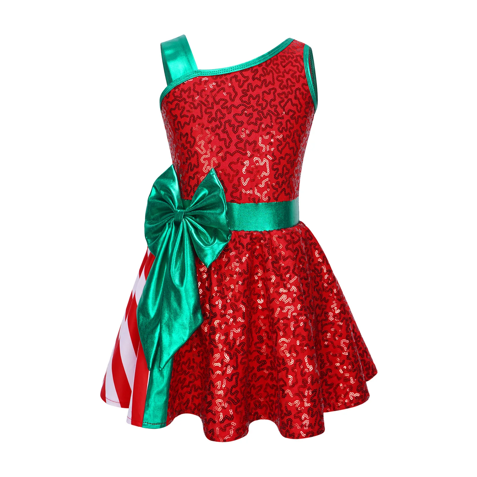 Dziecięca sukienka świąteczna Candy Cane Xmas Santa Shiny Sequin Ballet Dance Dress Leotard Jumpsuit Big Bow Hallowen Dance Costume