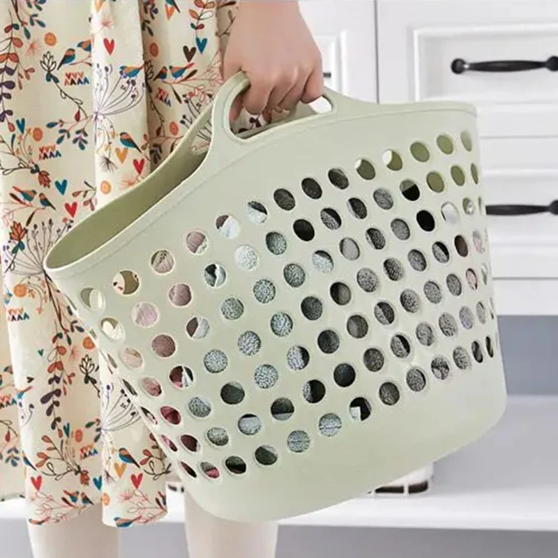 

Plastic Laundry Basket With Handle Household Clothes Storage Large Basket Bathroom Dirty Clothes Basket Organizer Toys Bucket