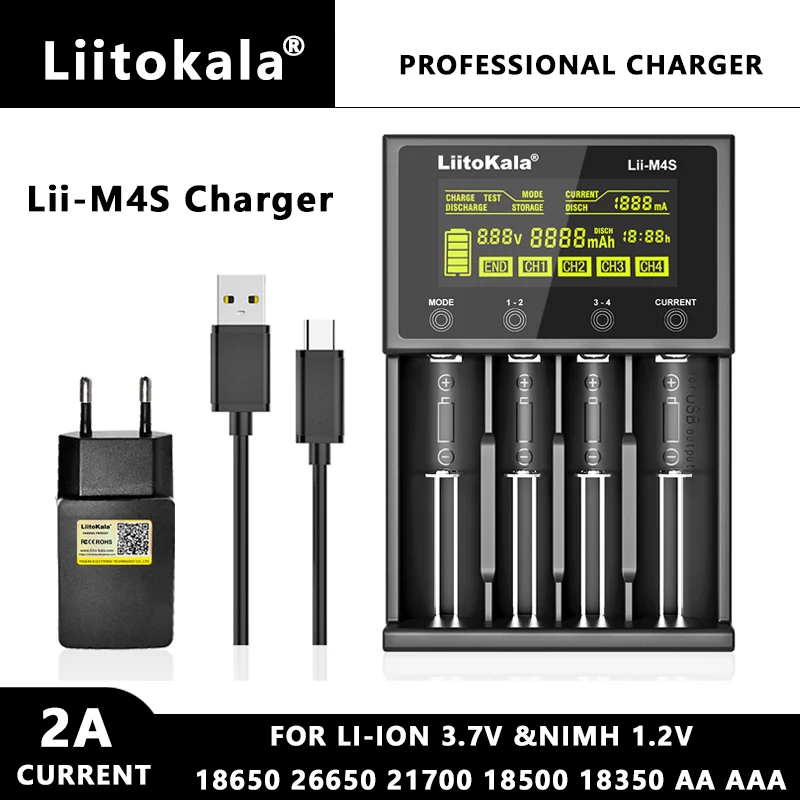 Lii-402 Lii-M4S LiitoKala Lii-MP2 18650 ładowarka do 3.7V 26650 21700 14500 szybkie ładowanie inteligentnej ładowarki