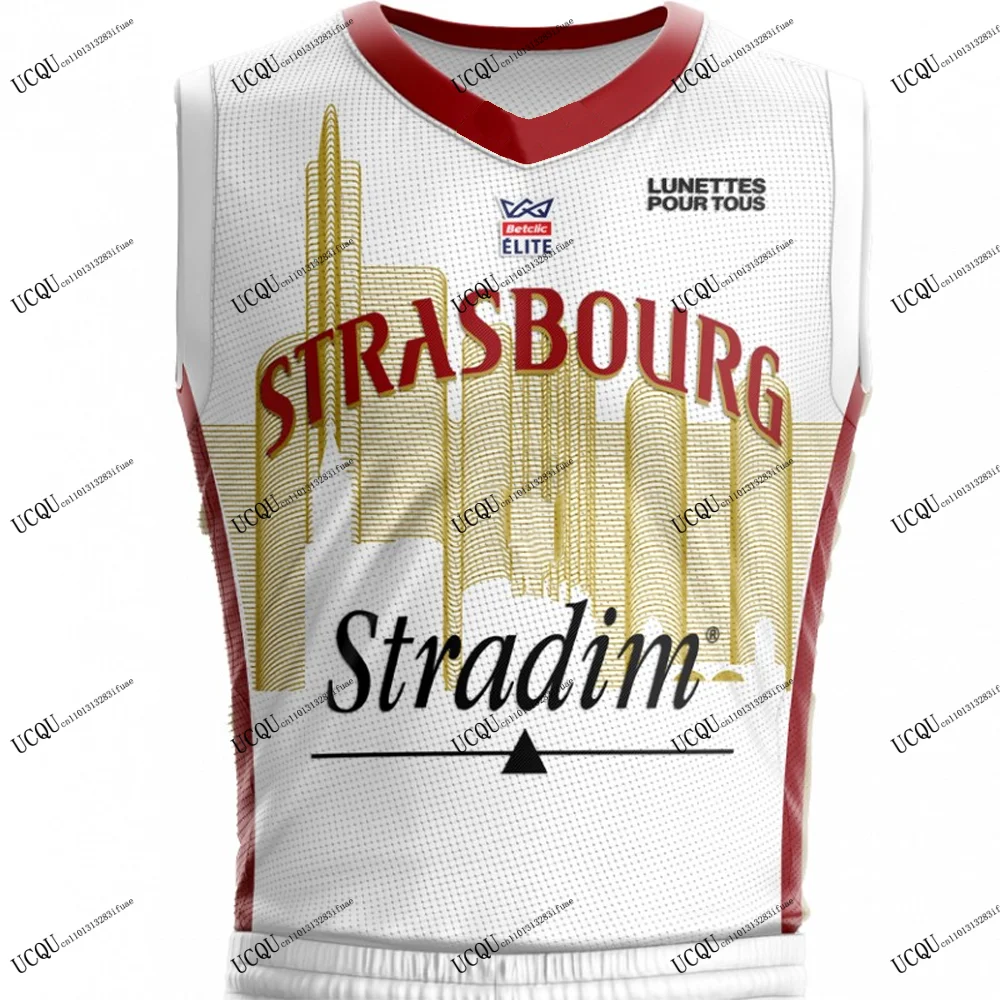 2025-26 الوافدين الجدد كرة السلة الفانيلة سيغ ستراسبورغ أبيض أسود LNB المنزل بعيدا الرياضة عادية ثلاثية الأبعاد تي شيرت مطبوع فرنسا الكبار طفل