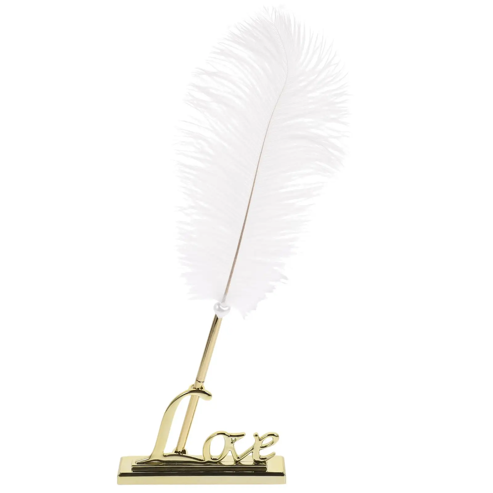 

Elegant Crystal Pen Holder With White Heart Design Rectangular Signing Pen Set For Engagement Guest Book Bridal