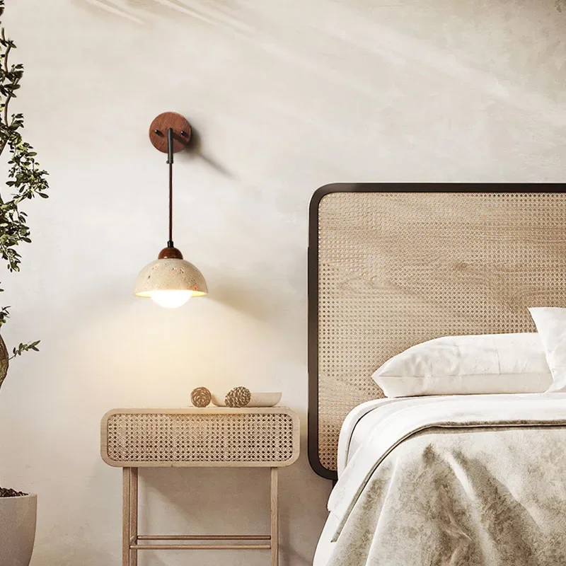 

2025 Huangdong Stone Wabi-Sabi Wind Bedroom Bed Wall Lamp Cream Wind Living Room Medieval Designer Retro Home Lamps