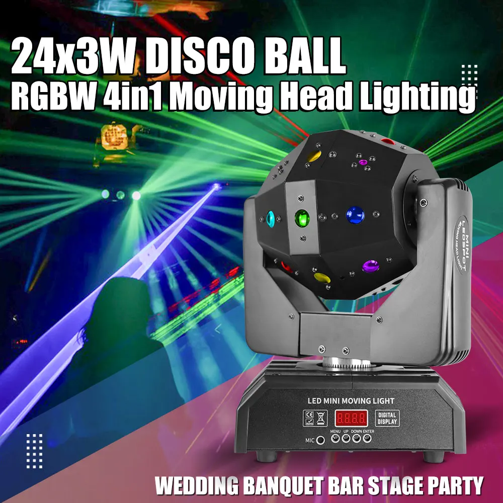 LED 24x3W 4in1 Football Moving Head Lights RGBW With DMX 512 DJ Disco Lighting For Wedding Party Nightclub