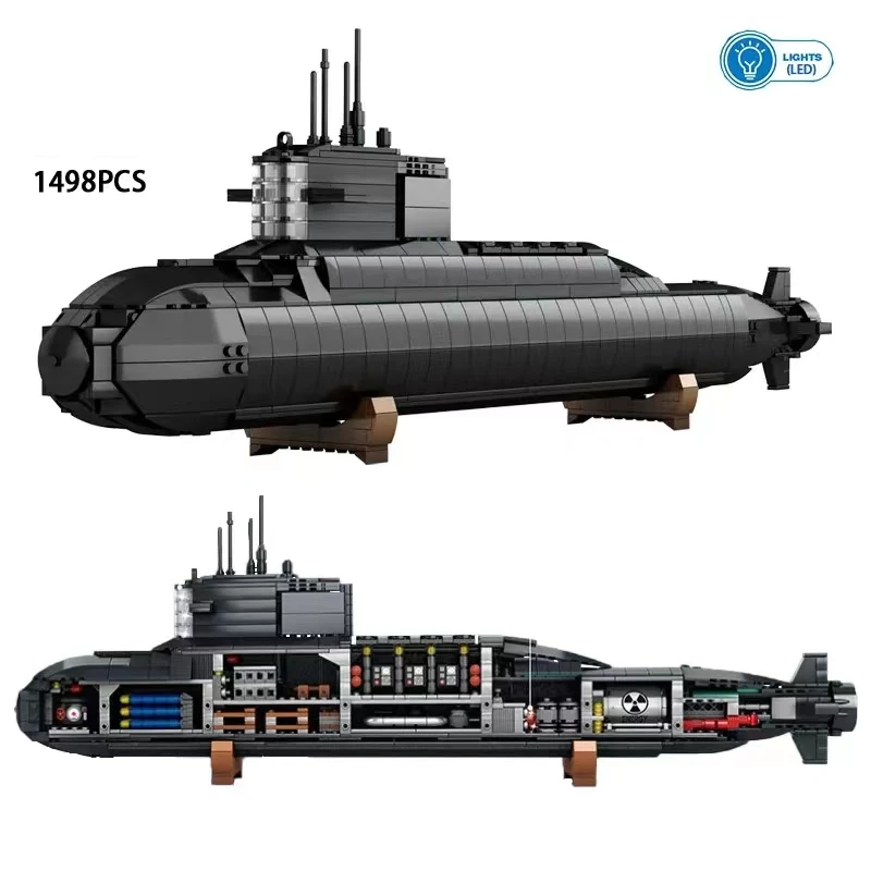 

1498PCS WW2 Military The Type 094 Strategic Nuclear Submarine Building Blocks Destroyer Ship MOC Bricks Weapon With LED Kid Toys