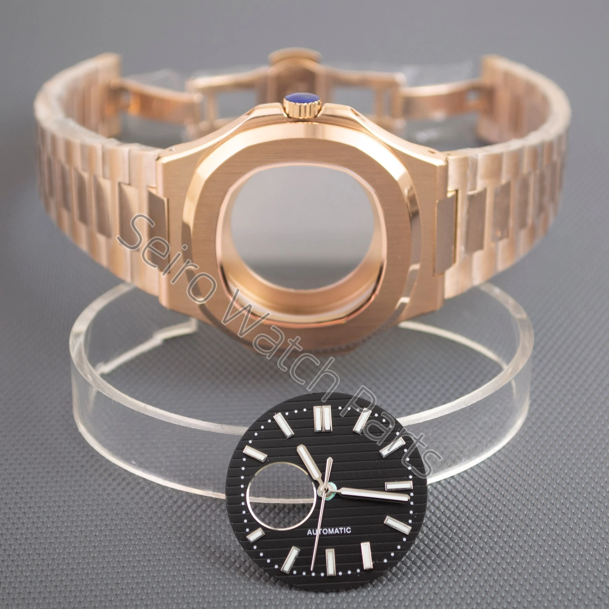 

Rose Gold 40mm Watch Case Strap Butterfly Buckle For MOD Nautilus Seiko NH35 NH36 NH38 Movement 30.5mm Dial Sapphire Crystal